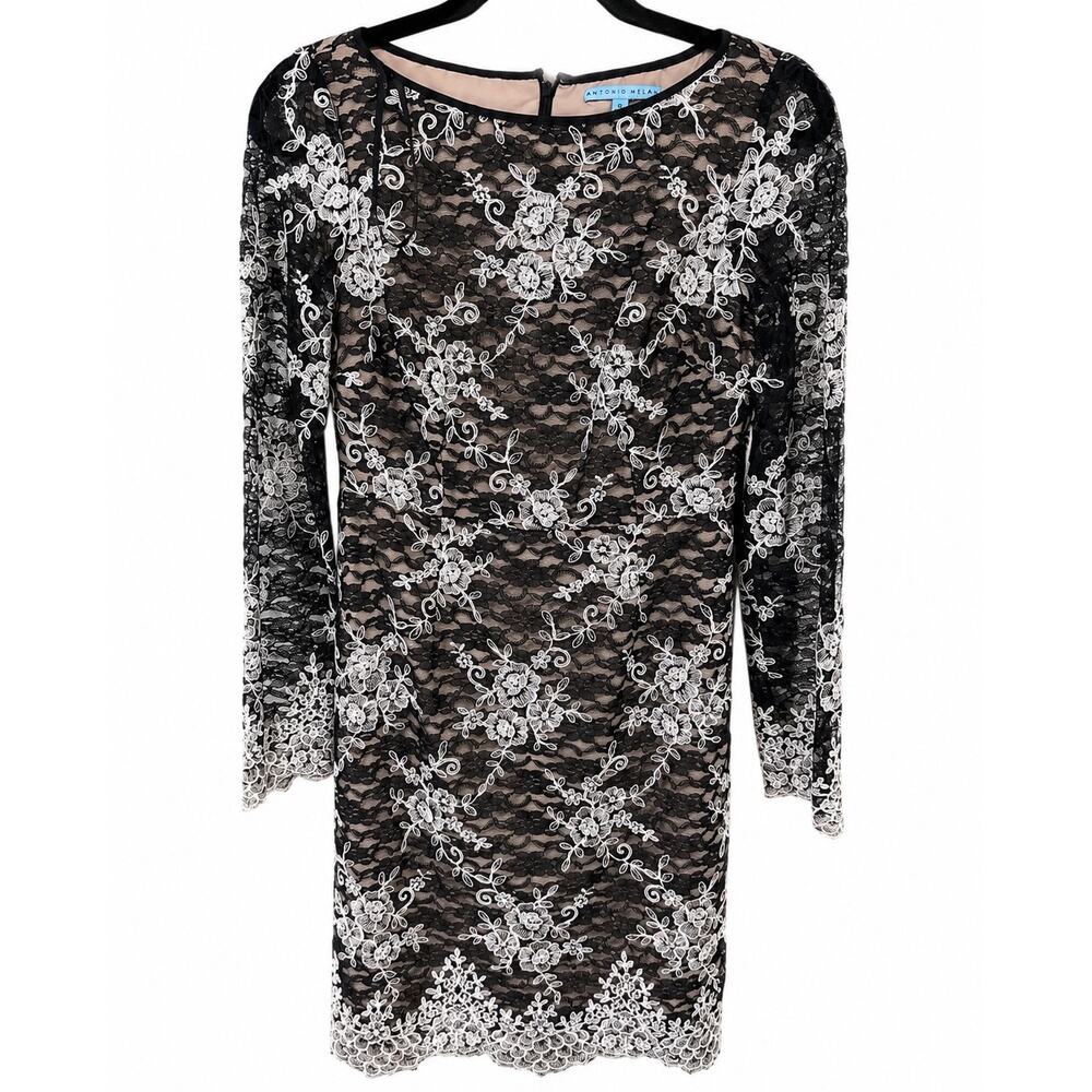 Antonio Melani Dress Size 0 Black Lace Embroidered Sheath Coquette Cocktail